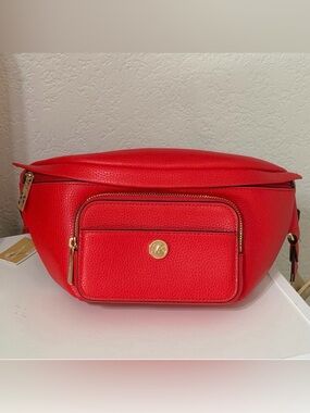 NWT Michael Kors Red Pebbled Leather Belt Bag with Gold Hardware